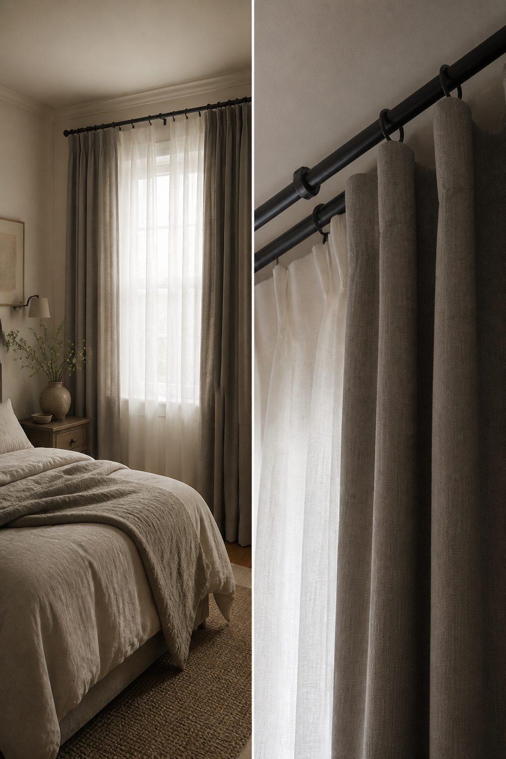 9 Window Curtain Ideas for Single Panels, Small Spaces and Style 5 A sheer fabric layered under a heavier drape in a cozy room.
