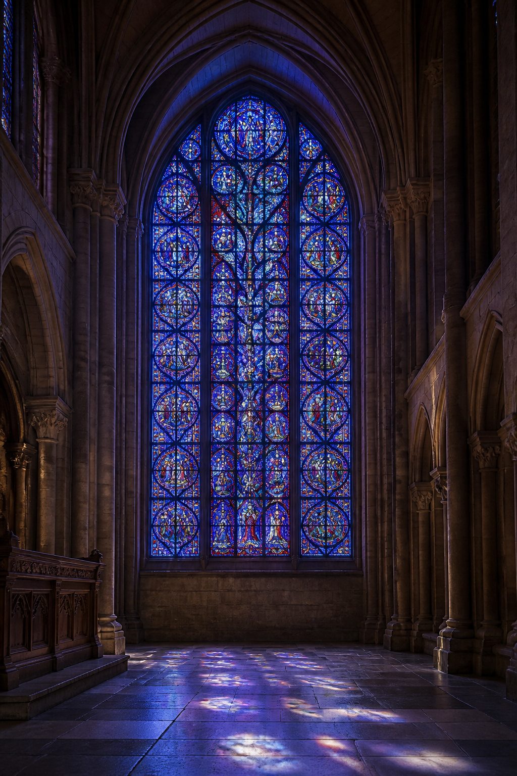 Beautiful Stained Glass Windows: 14 Sites That Changed Light Forever 4 Vibrant blue stained glass windows depicting biblical scenes in Chartres Cathedral.