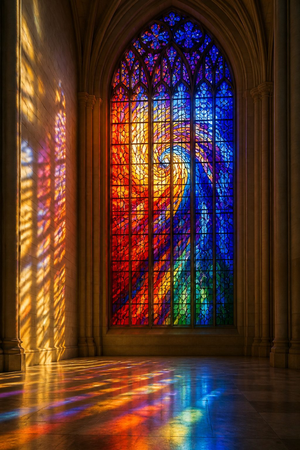 Beautiful Stained Glass Windows: 14 Sites That Changed Light Forever 10 Large modern stained glass window in the Resurrection Chapel at Washington National Cathedral.