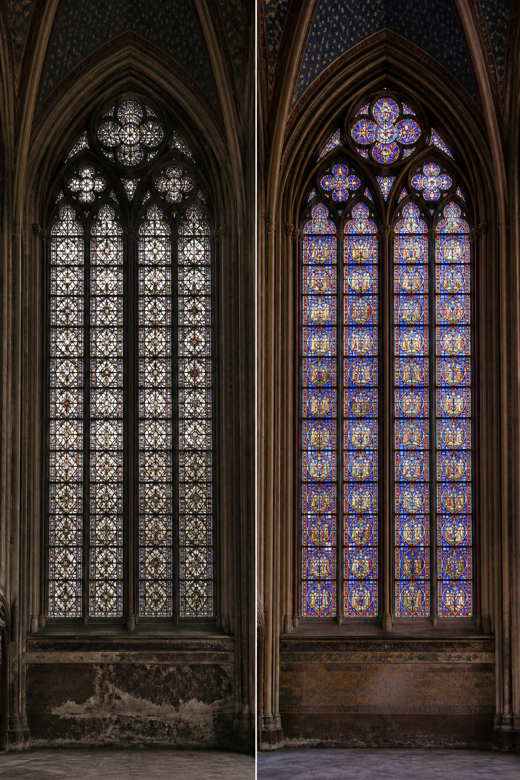 Beautiful Stained Glass Windows: 14 Sites That Changed Light Forever 17 Restored stained glass windows in Sainte-Chapelle shining brightly.