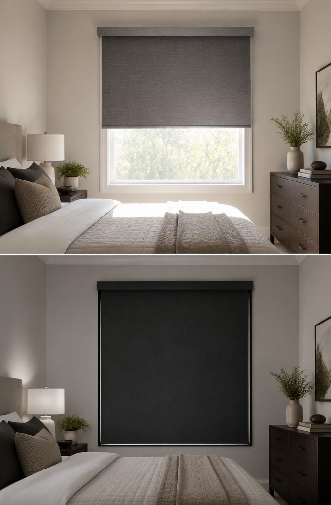 A window covered with blackout shades.