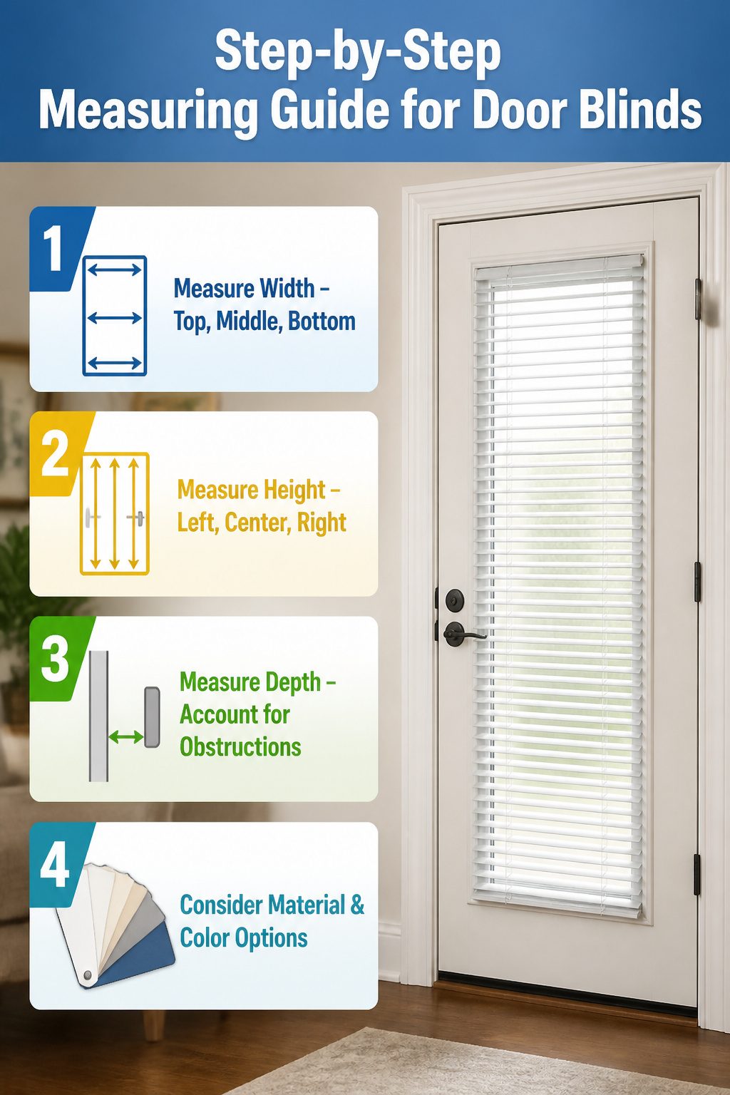Illustration showing how to measure for door blinds.