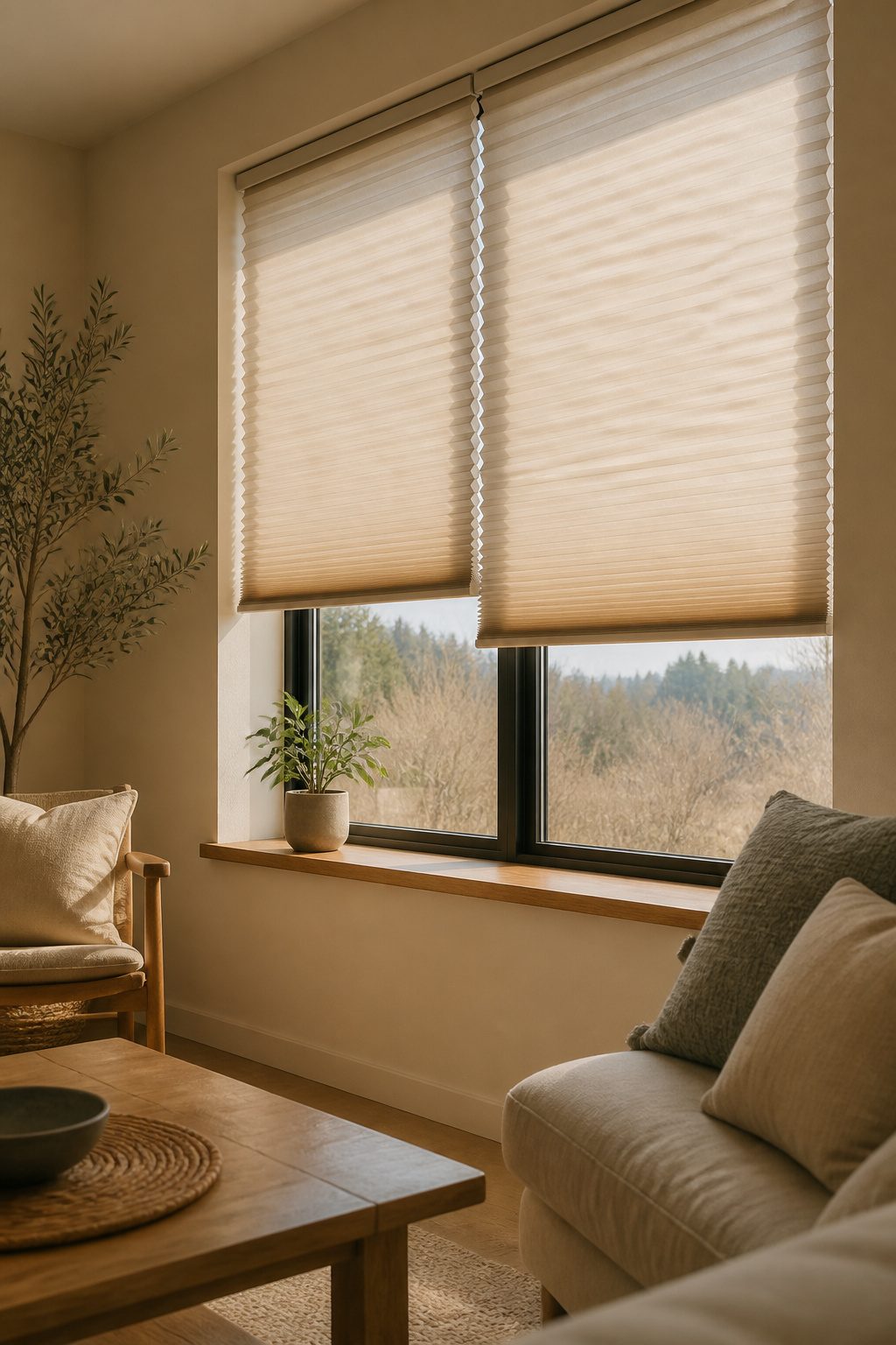 Duette Honeycomb Shades in a bright room with soft morning light.