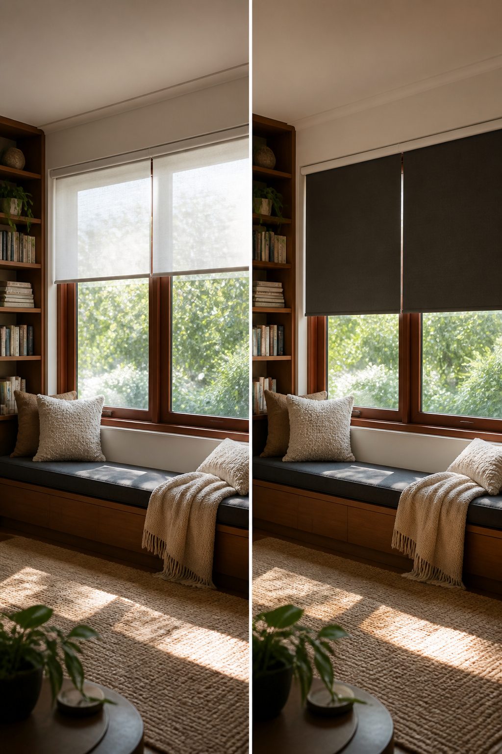 Dual roller blinds installed on a window.