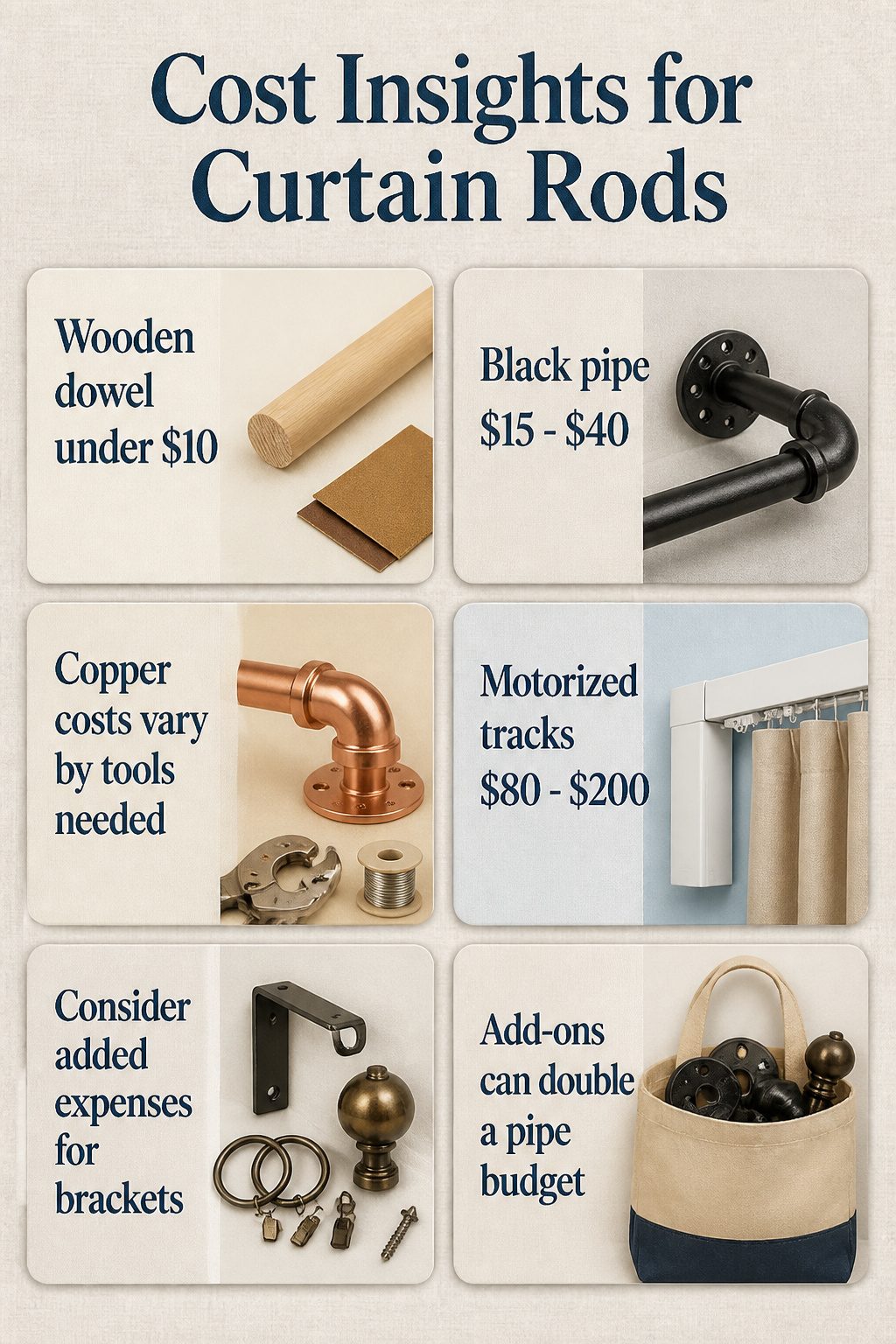 A chart showing price ranges for different curtain rod types.