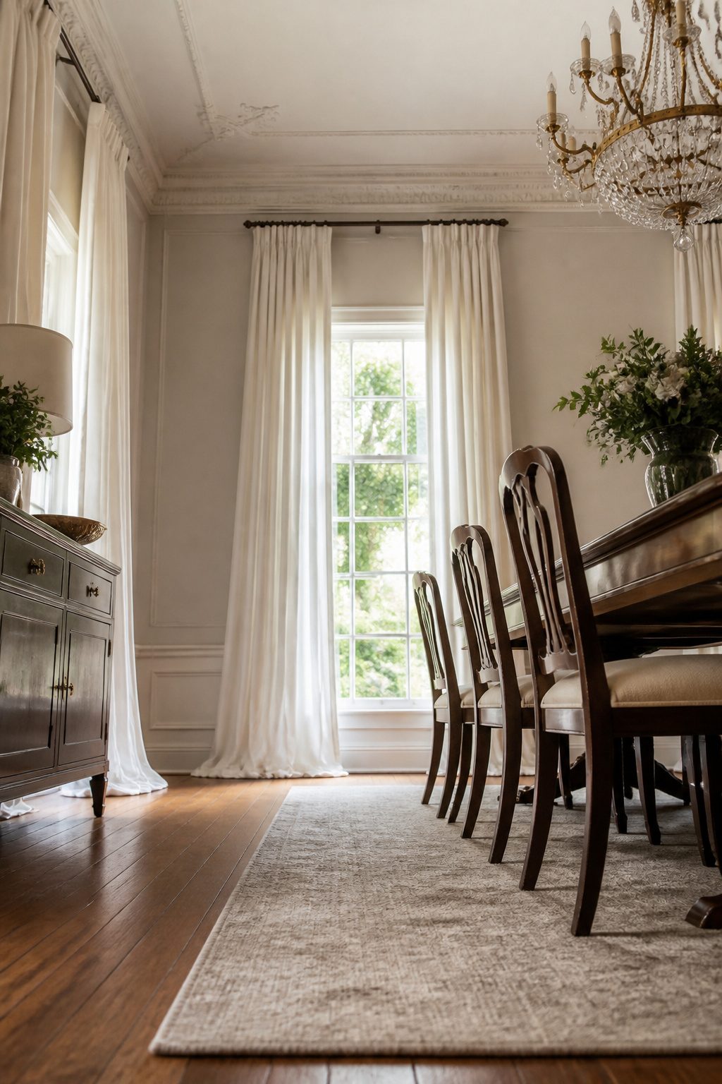 6 Dining Room Curtain Types for Every Occasion (2026) 5 Dining room with floor-length curtains creating vertical lines.
