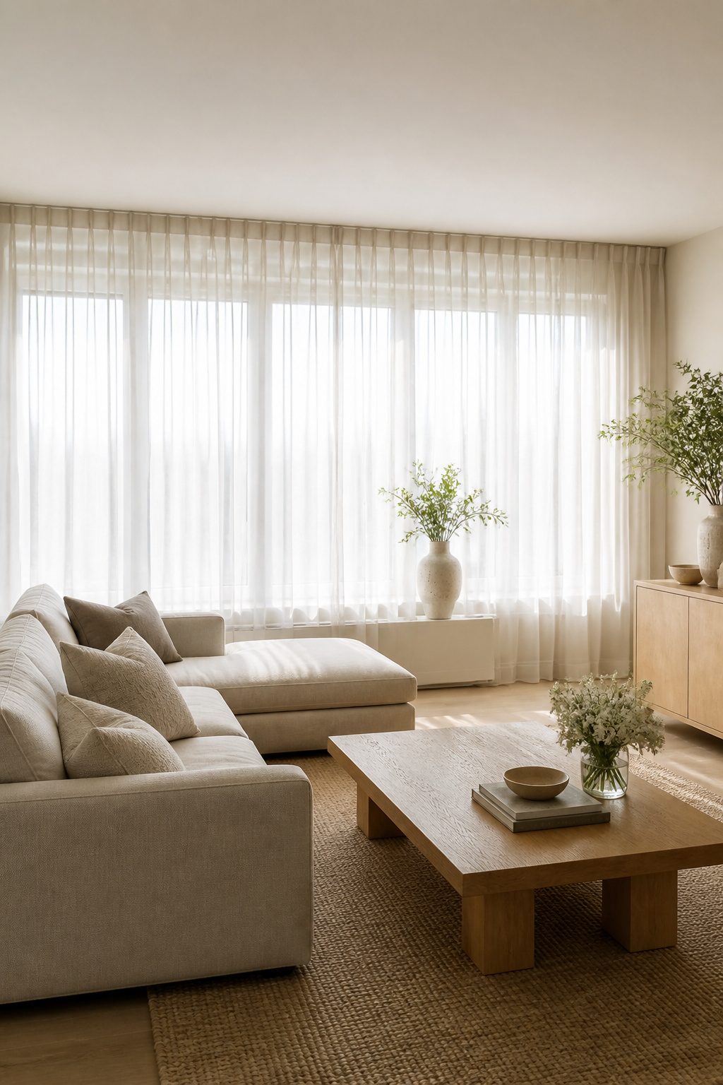 6 Curtain Ideas for Wide Windows (2026) 3 Wide wall covered with sheer curtains allowing light to filter through.