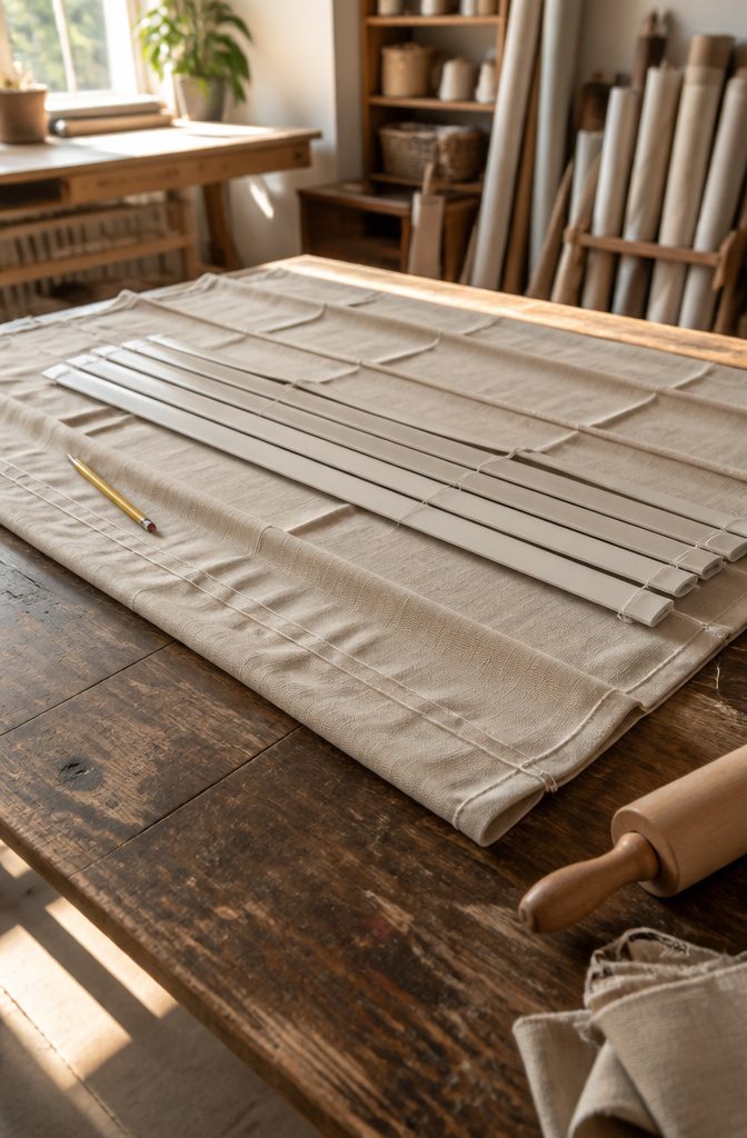 DIY Cordless Roman Shades: How to Make Them in 2026 5 Two cordless Roman shades displayed with fabric and mini blind mechanism.