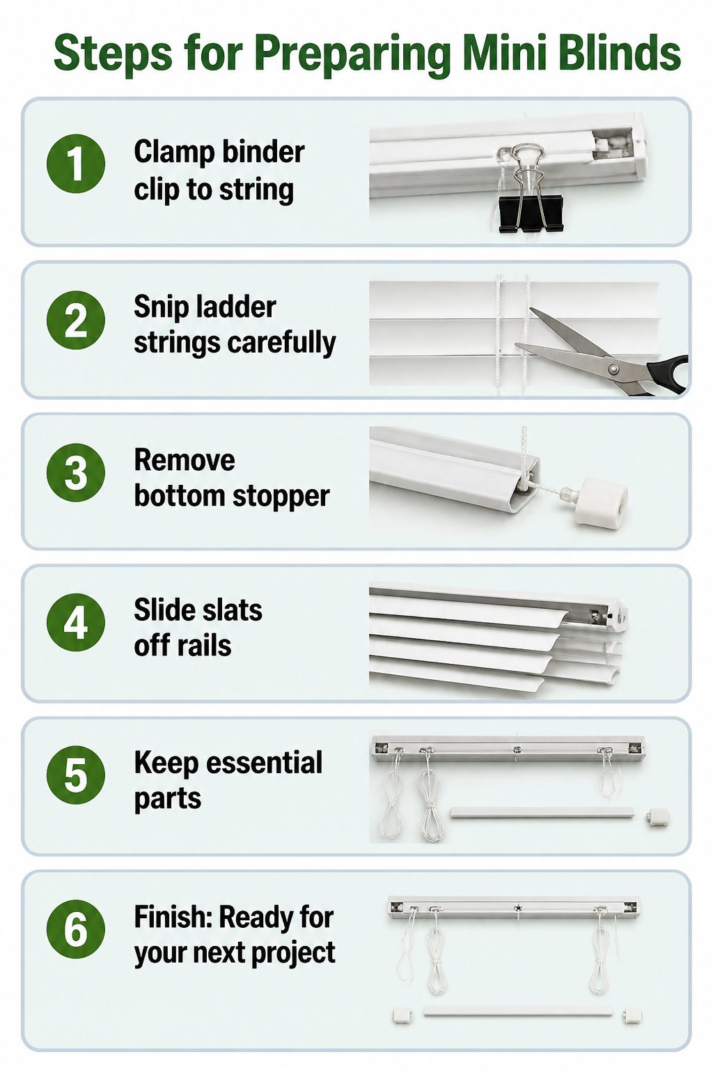 DIY Cordless Roman Shades: How to Make Them in 2026 3 A cordless mini blind with instructions for preparation steps nearby.