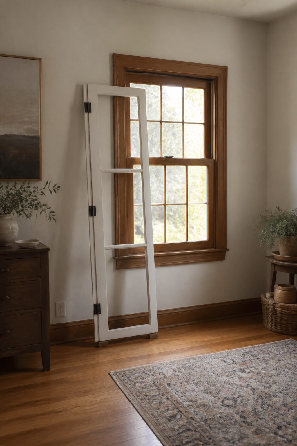 How to Build DIY Interior Window Shutters: 6 Methods from Frame to Finish 7 Shutter frame mounted inside a window, showing visible trim.