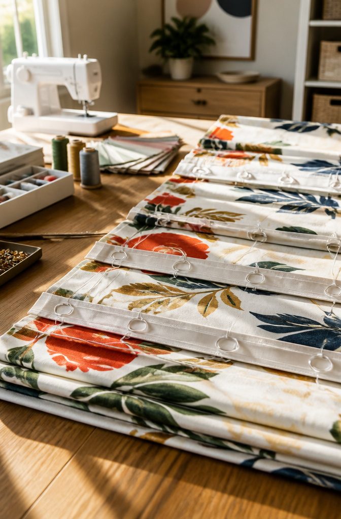 How to Make DIY Roman Shades: 3 Methods Plus Fabric Guide 6 Plastic rings aligned on the back of a sewn Roman shade.