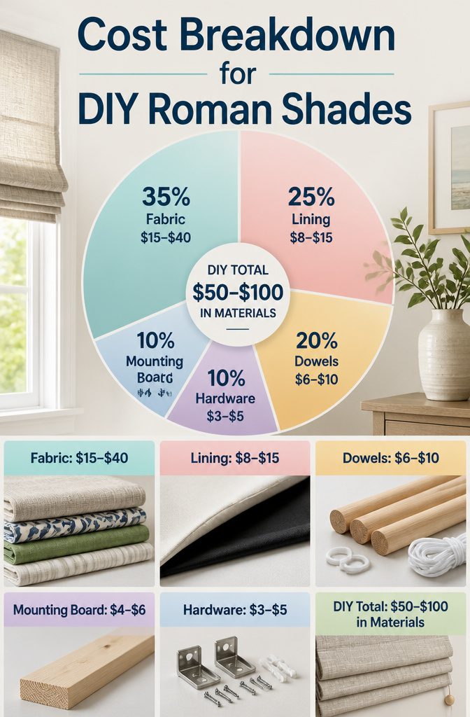 How to Make DIY Roman Shades: 3 Methods Plus Fabric Guide 14 A chart detailing the costs associated with DIY Roman shades.