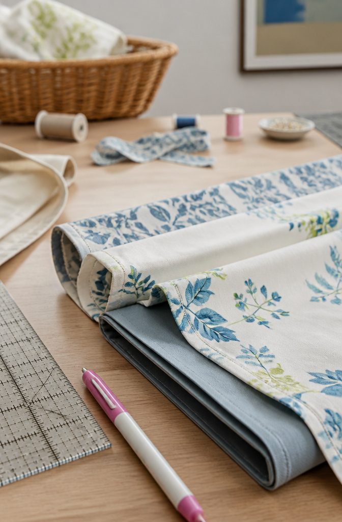 How to Make DIY Roman Shades: 3 Methods Plus Fabric Guide 5 Folded fabric strips ready for sewing dowel pockets.