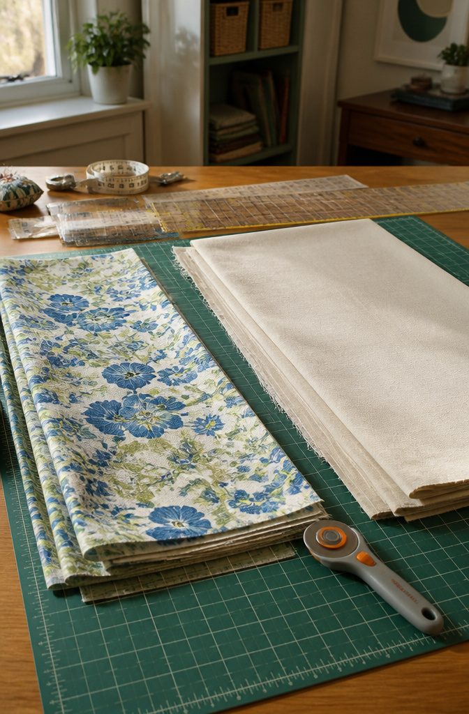 How to Make DIY Roman Shades: 3 Methods Plus Fabric Guide 3 Cut pieces of decorator fabric and lining prepared for sewing.