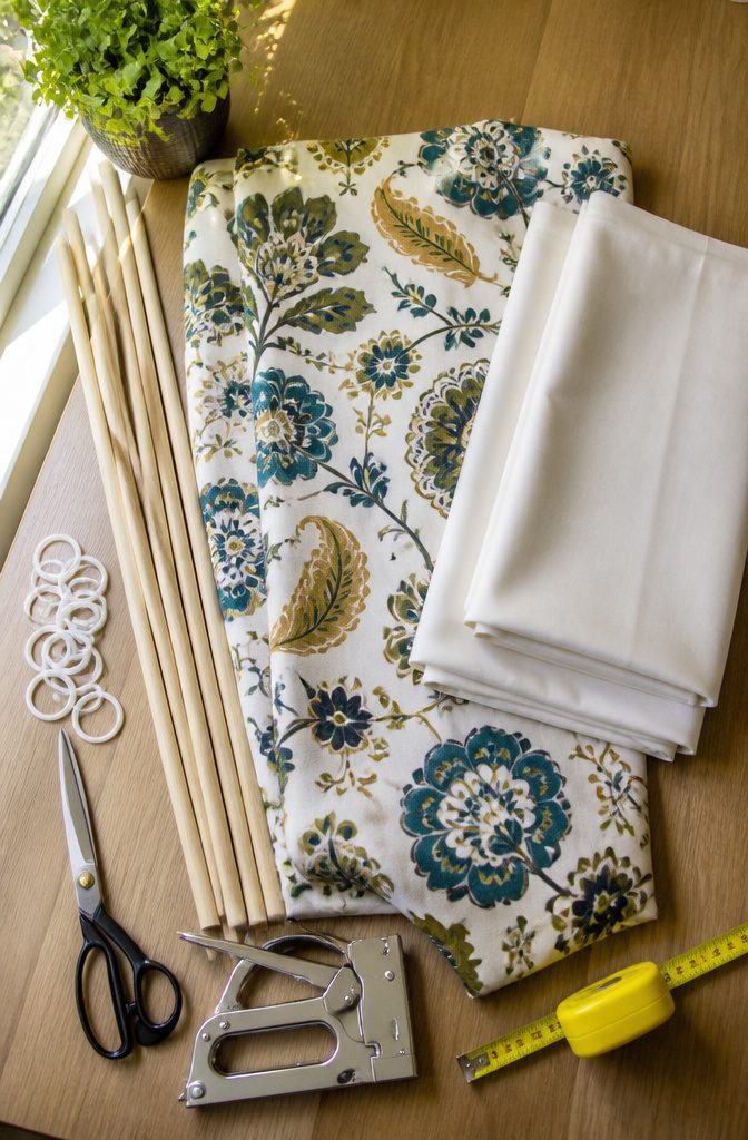 How to Make DIY Roman Shades: 3 Methods Plus Fabric Guide 2 A list of materials needed for making DIY Roman shades.