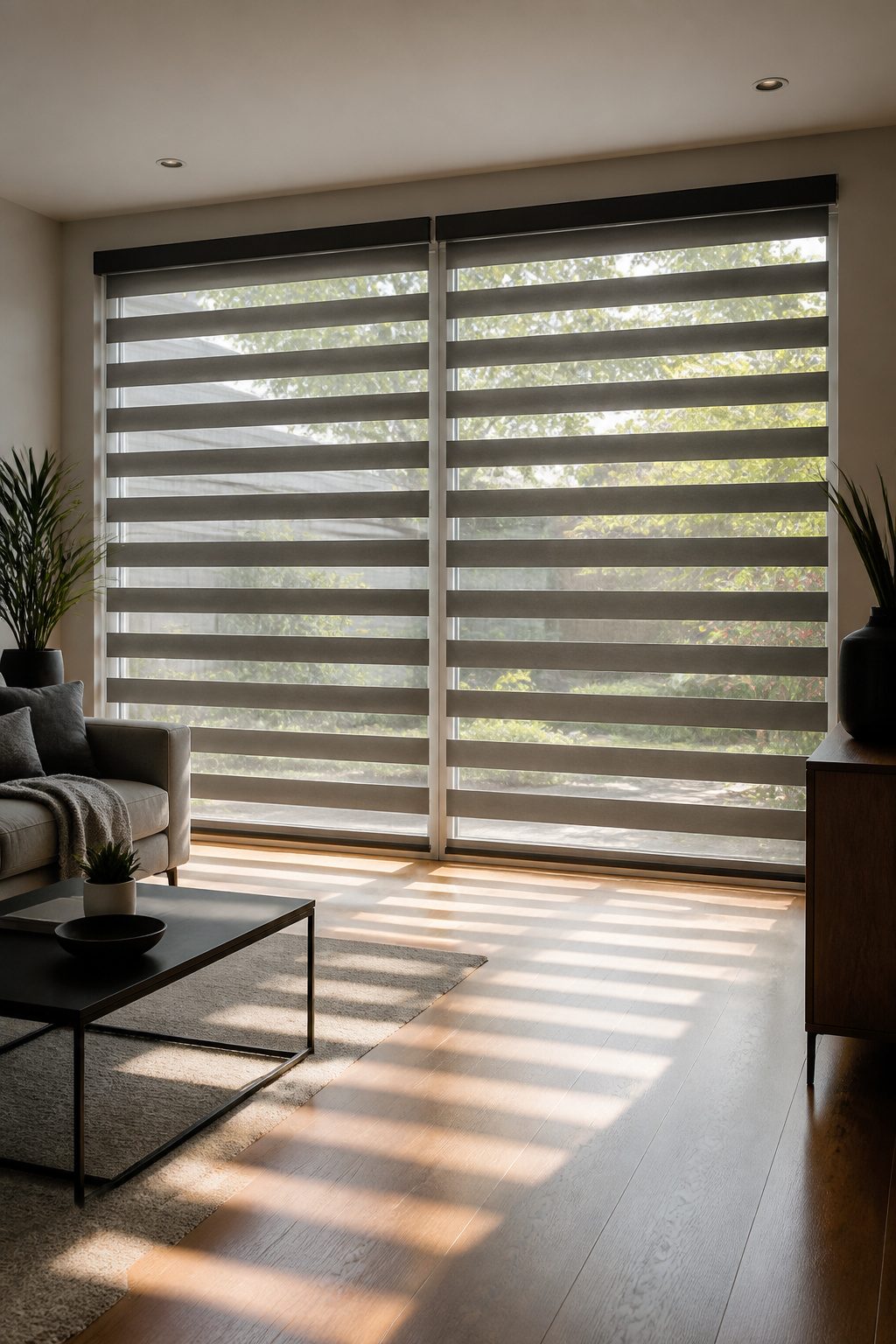 Zebra shades elegantly showcasing light and shadow contrasts.