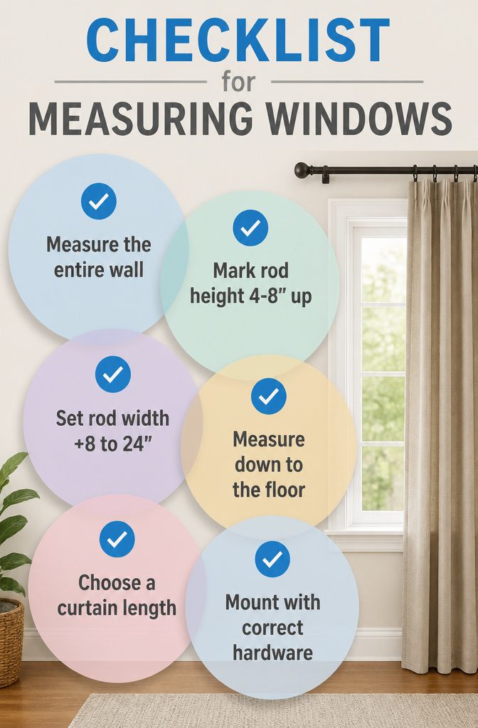A checklist for measuring windows displayed visually.