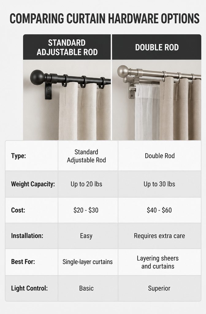 Information image comparing different curtain hardware options.