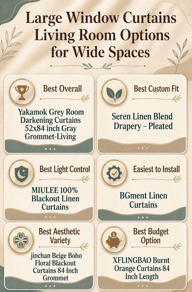 An infographic comparing different large window curtain options