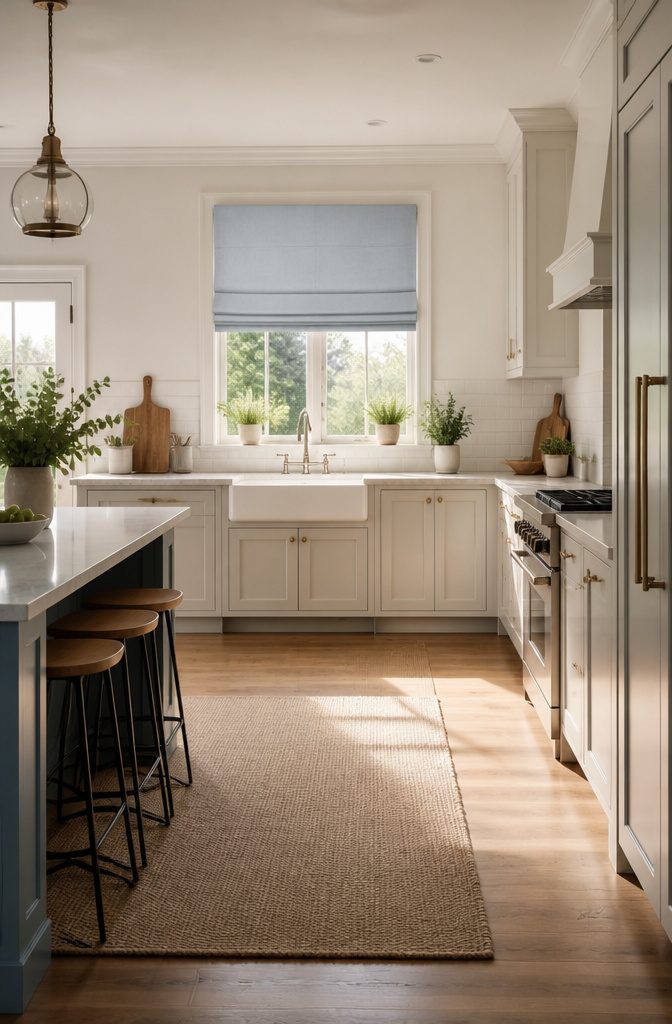 Plain fold roman shades suitable for moist environments.