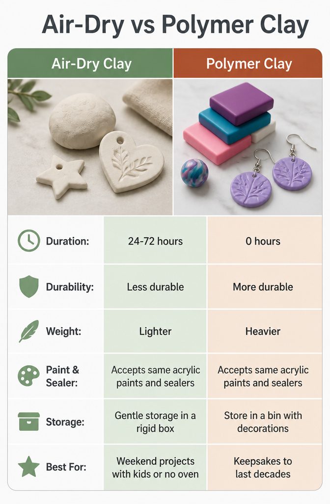 How to Make Polymer Clay Christmas Ornaments: 6 Steps 8 Various air-dry clay ornaments drying on a table.