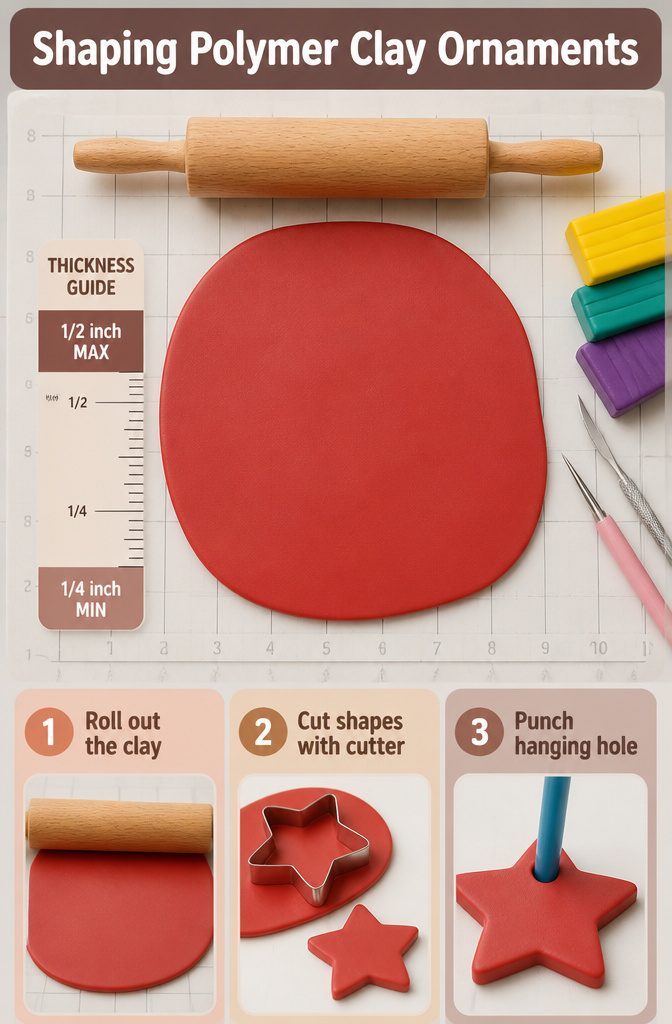 How to Make Polymer Clay Christmas Ornaments: 6 Steps 3 Conditioned clay rolled out to thickness on a cutting sheet.
