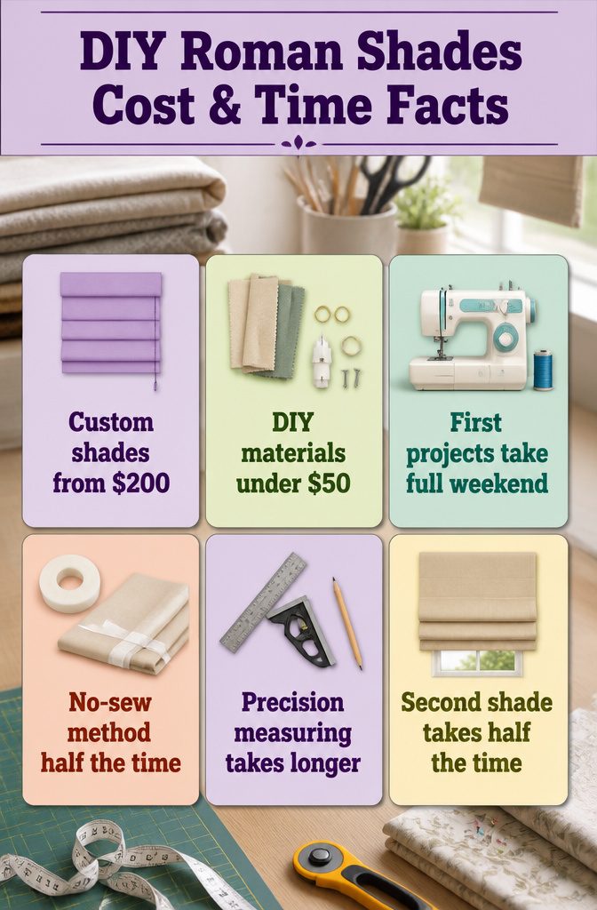 Cost and time facts for making DIY Roman shades.