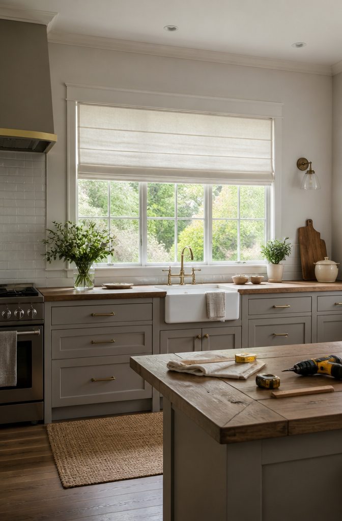 Steps for mounting Roman shades inside or outside a window.