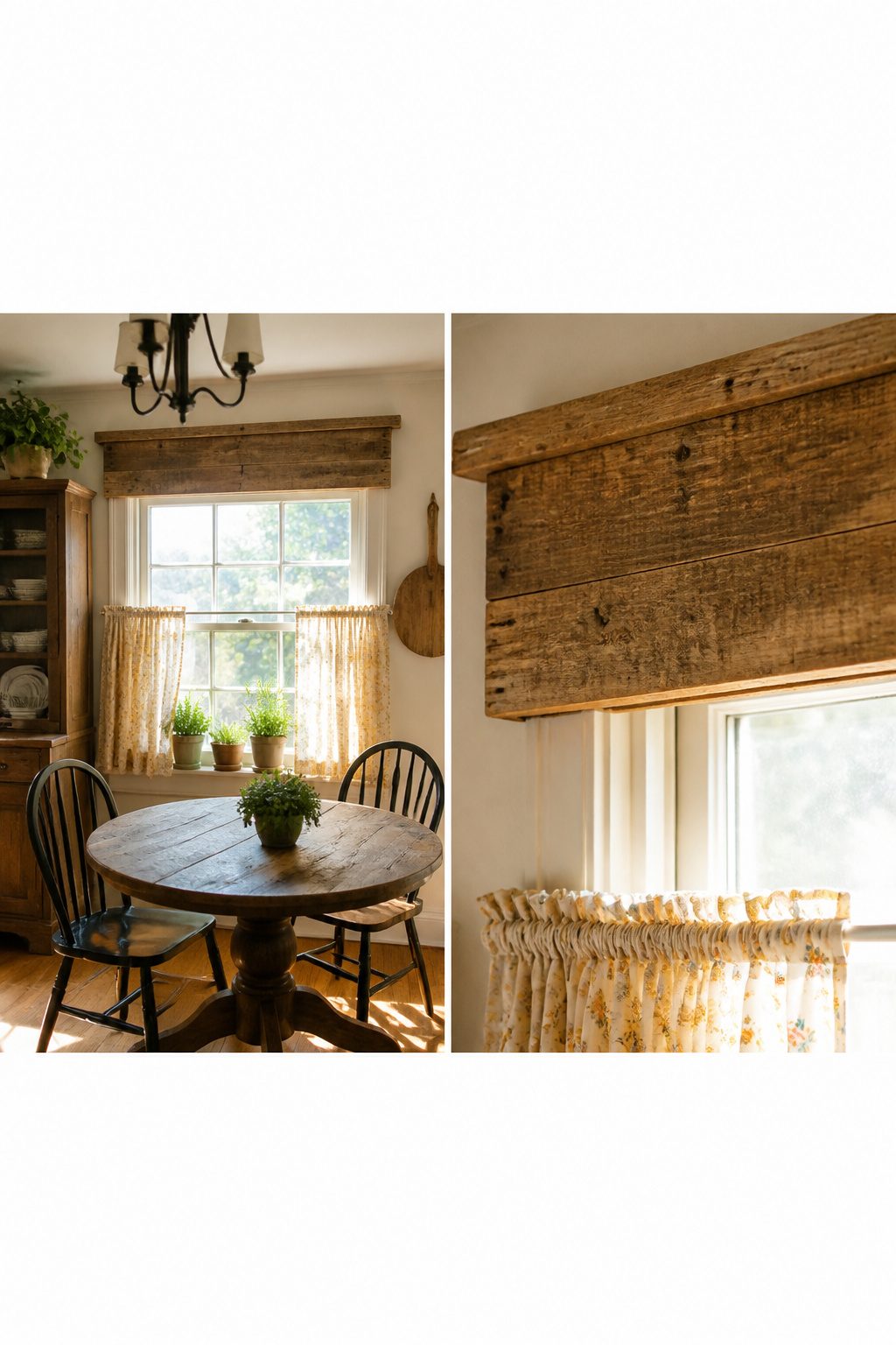 Rustic Window Treatments: 10 Ideas for Style and Function 7 Wooden valance made from reclaimed lumber above a window.