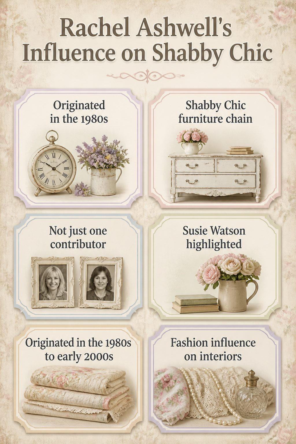 10 Shabby Chic Living Room Ideas for Soft, Lived-In Charm 12 An information image about Rachel Ashwell's contribution to shabby chic.