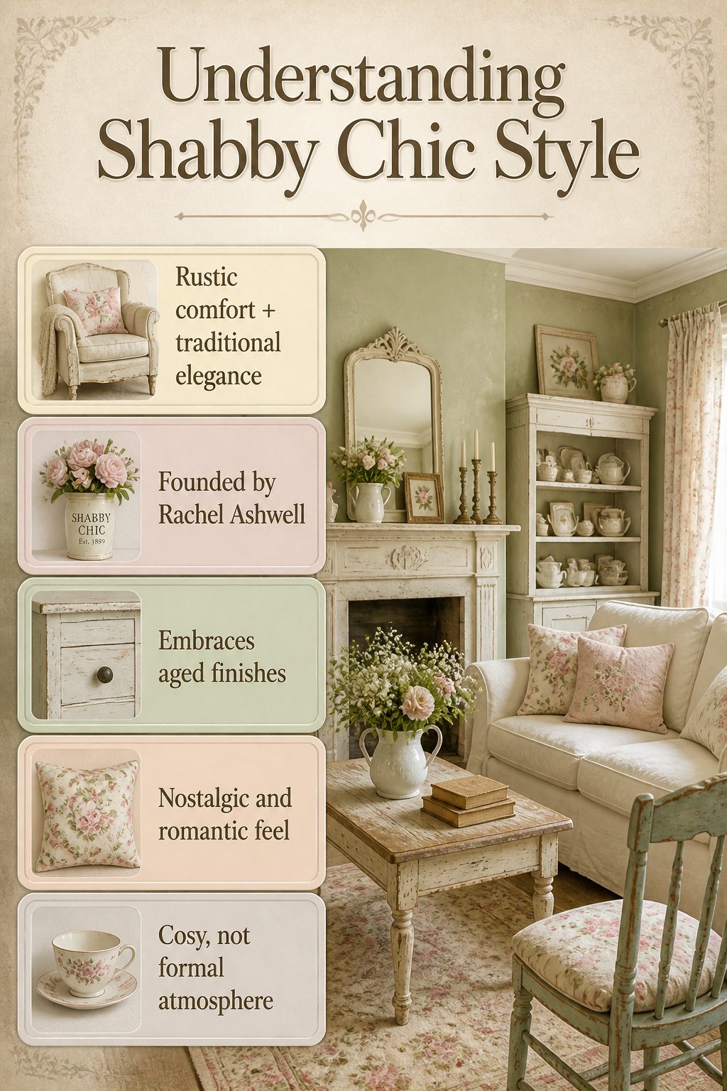 10 Shabby Chic Living Room Ideas for Soft, Lived-In Charm 11 An information image explaining shabby chic style.