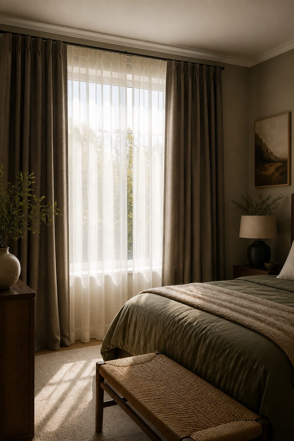 How to Layer Sheer and Curtains Together: A 2026 Installation Guide 9 Double-layer curtain system demonstrating insulation against a window.