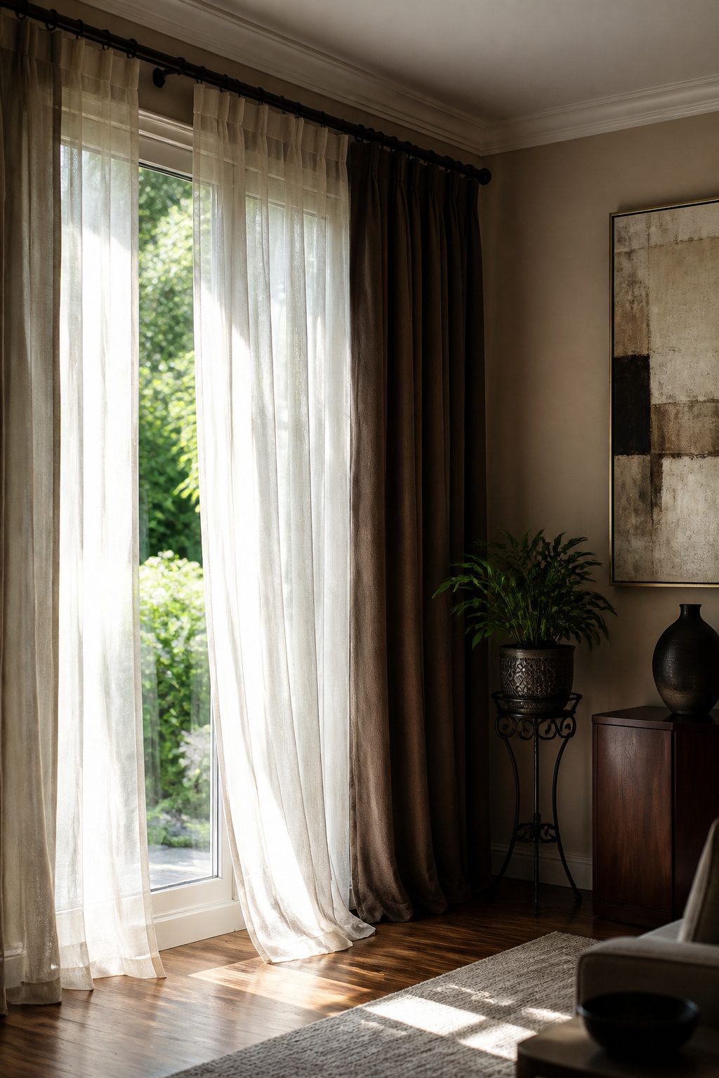 How to Layer Sheer and Curtains Together: A 2026 Installation Guide 6 Layered curtains adjusted for smooth movement on hardware.
