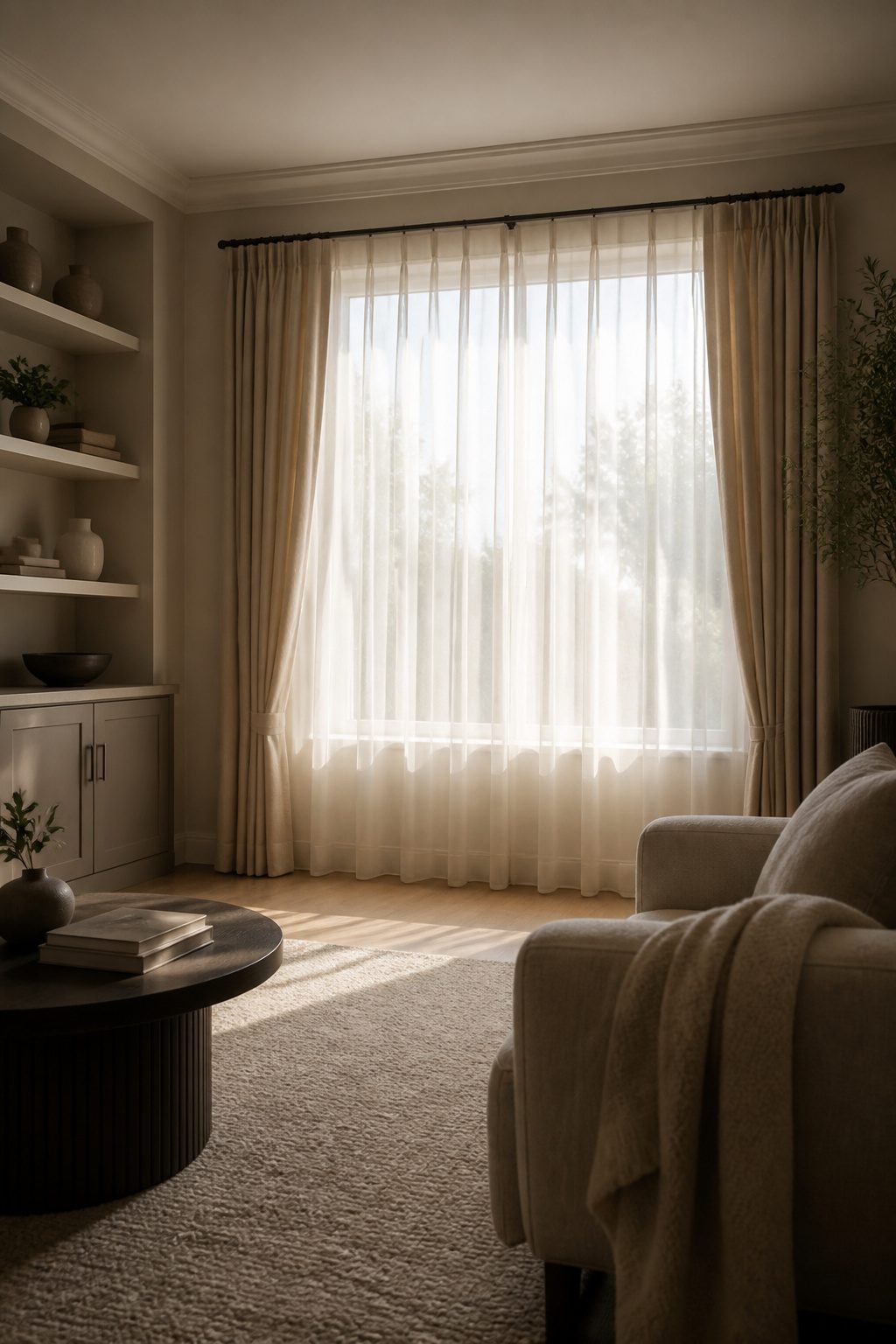How to Layer Sheer and Curtains Together: A 2026 Installation Guide 4 Sheer curtains positioned against the window on the inner rod.
