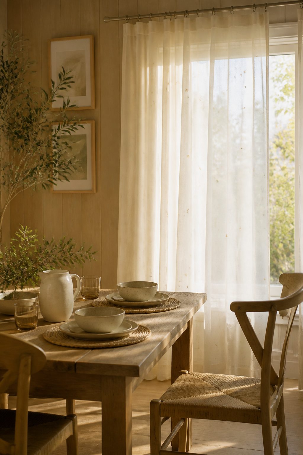 Sheer Curtains With Stars: Twinkling White Sheer Curtain Ideas 6 A coconut white voile curtain hanging in a bright dining area.