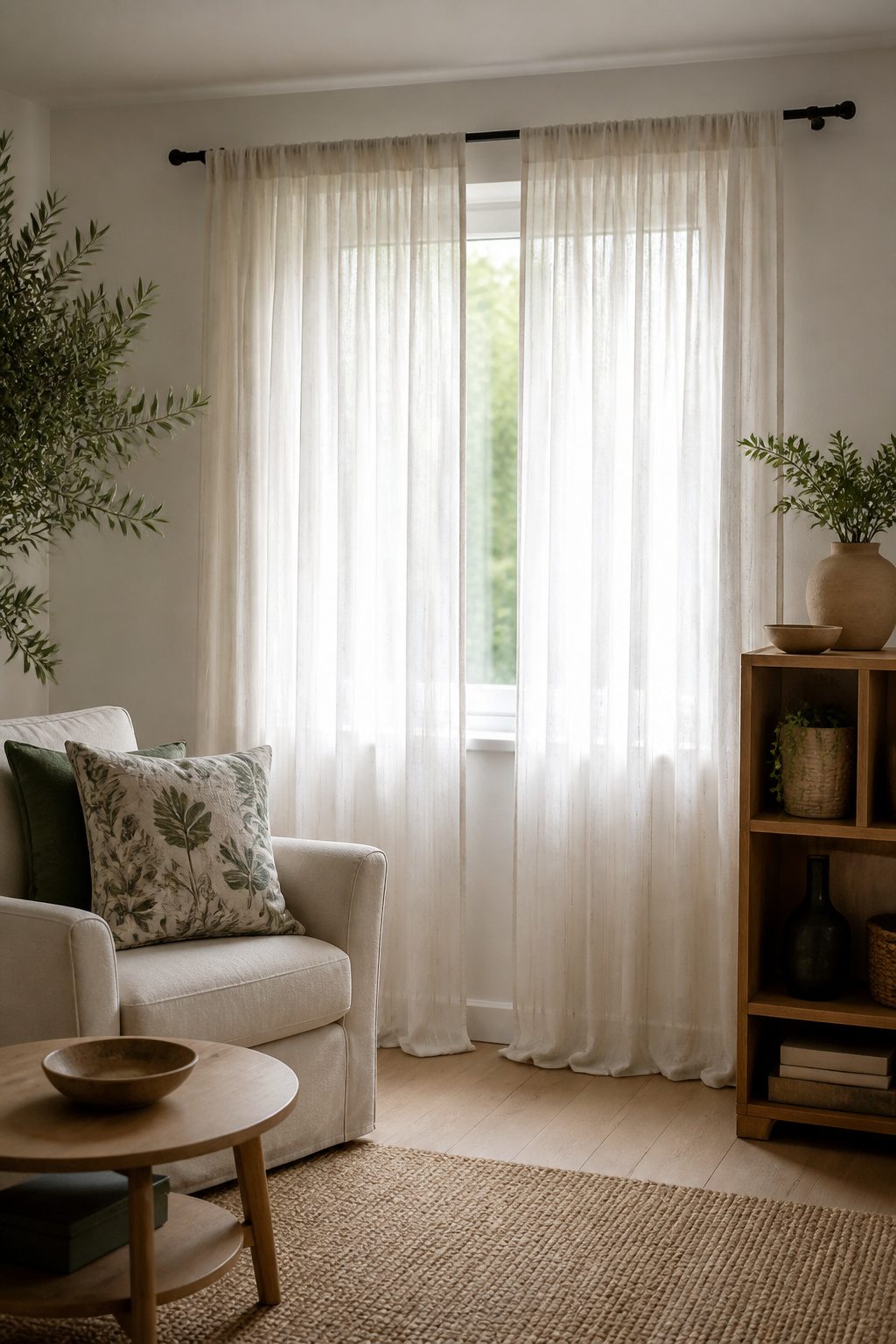 Sheer Curtains With Stars: Twinkling White Sheer Curtain Ideas 2 A narrow white striped cotton sheer curtain covering a window.