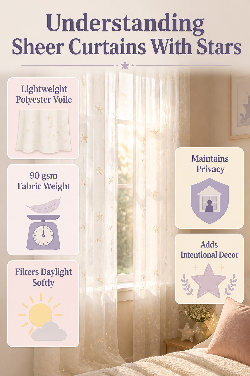 Sheer Curtains With Stars: Twinkling White Sheer Curtain Ideas 14 Information image illustrating sheer curtains with star patterns.