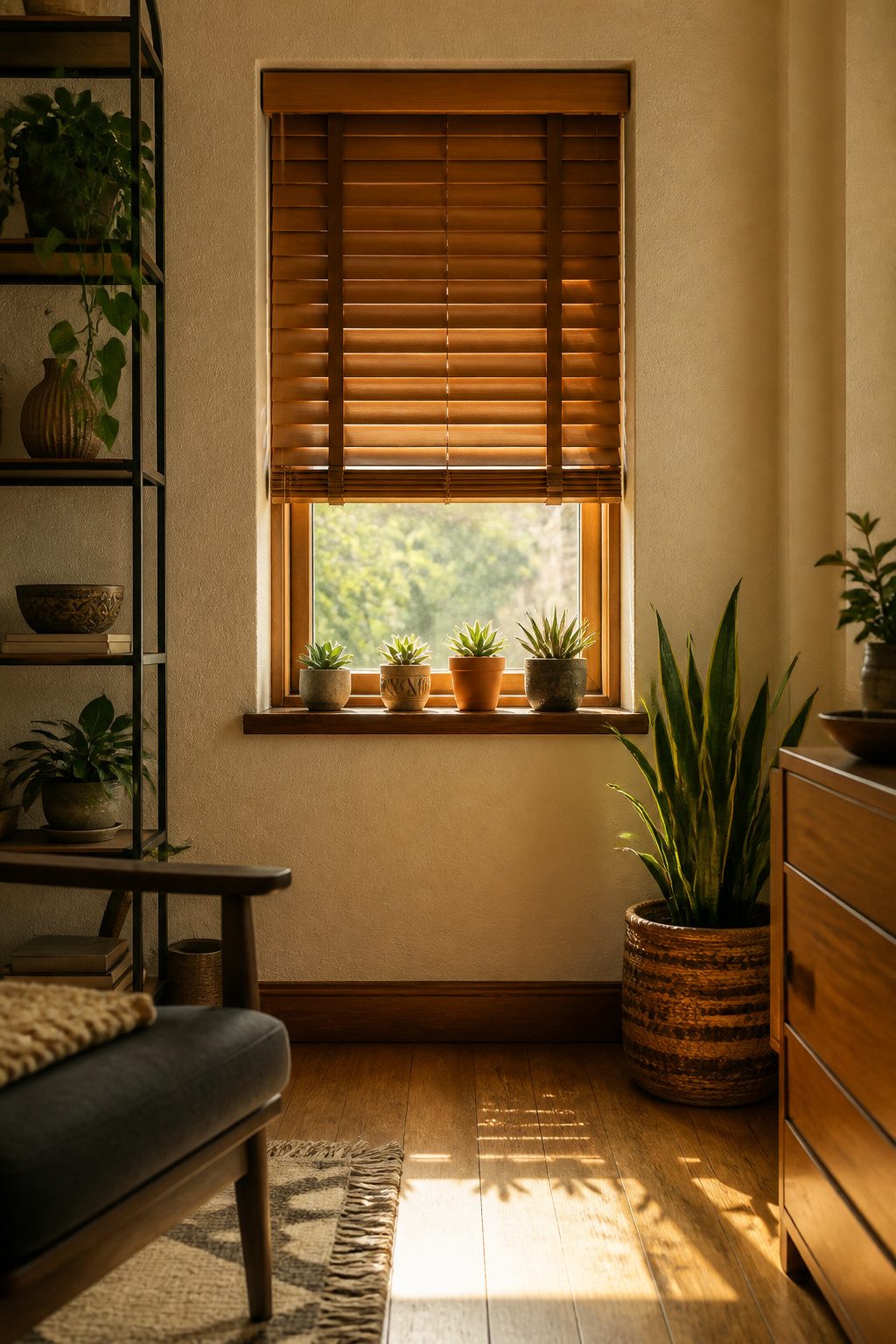 10 Small Window Ideas for 2026: Shades, Shutters & Curtains 5 Small window featuring premium wood blinds with natural grain.