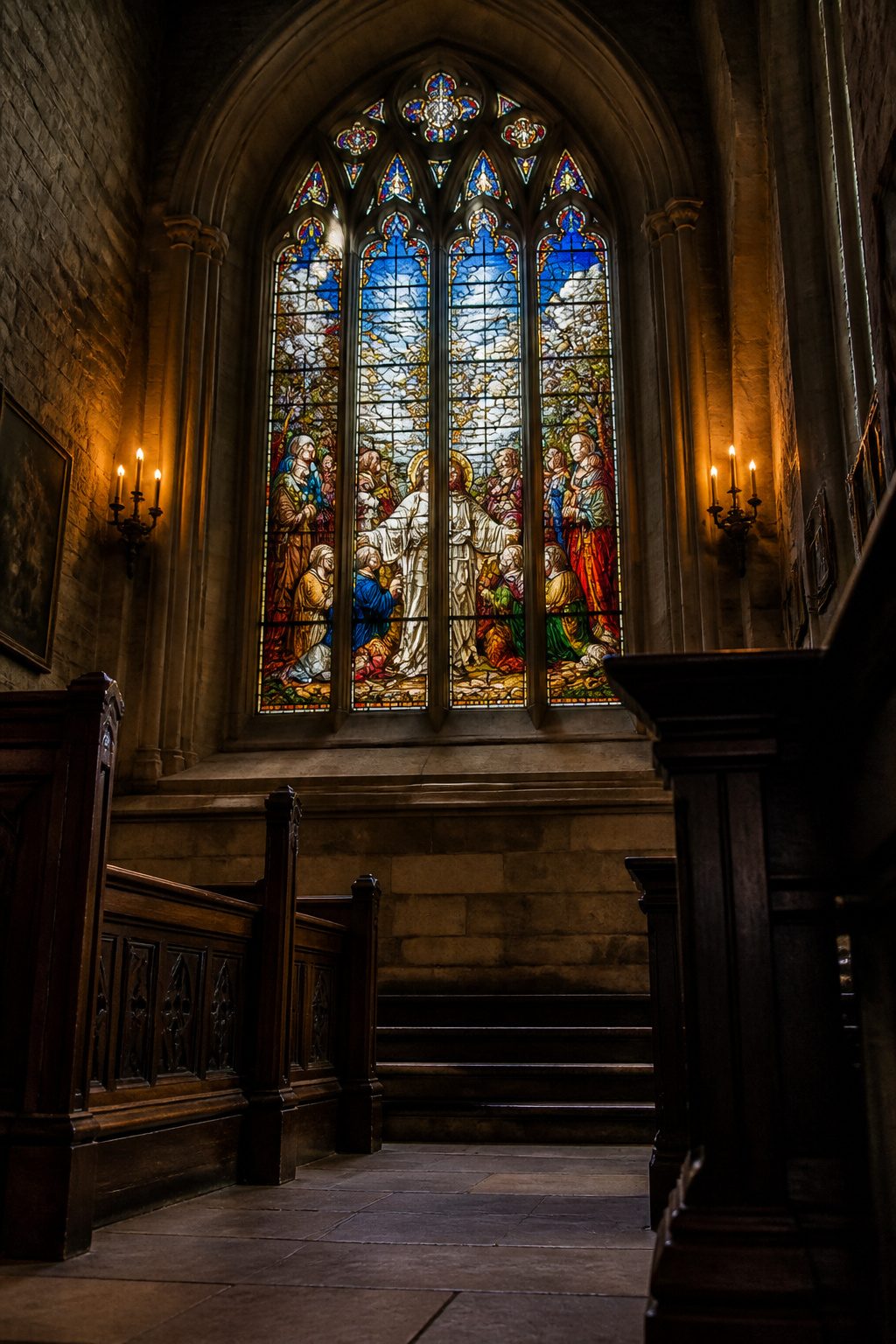 Stained Glass Art Windows: Custom, Antique & Modern Designs 6 A religious stained glass window depicting biblical scenes and symbols.