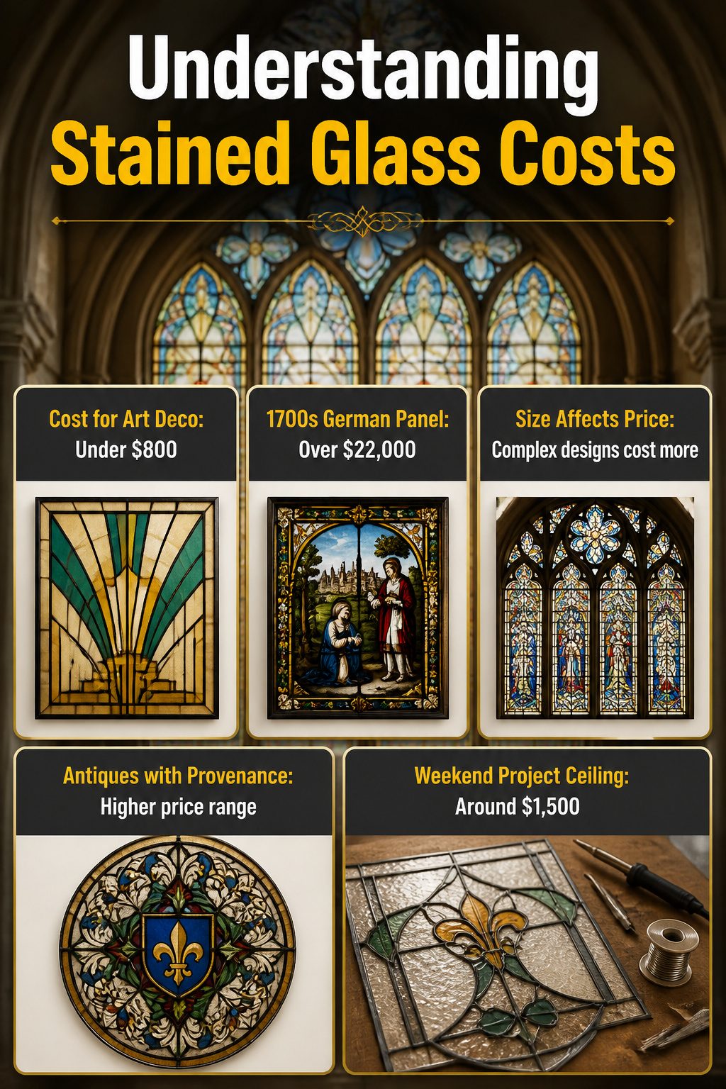 Stained Glass Art Windows: Custom, Antique & Modern Designs 11 Understanding the costs associated with stained glass windows and their craftsmanship.
