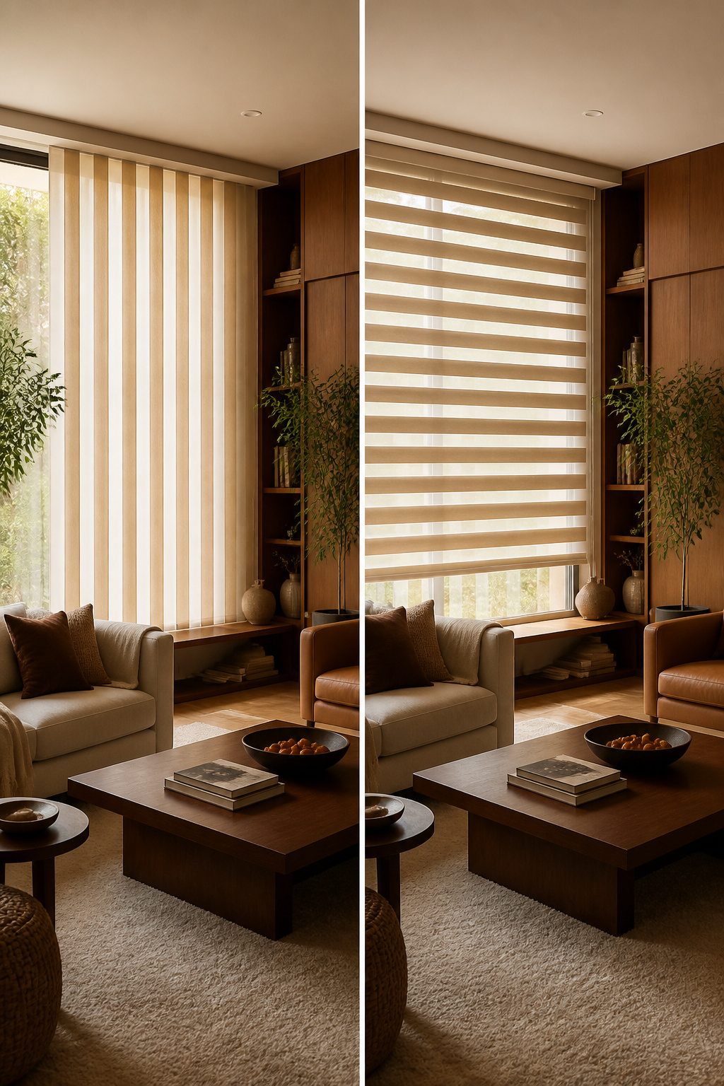 Illustration showing effects of stripe direction on room dimensions.