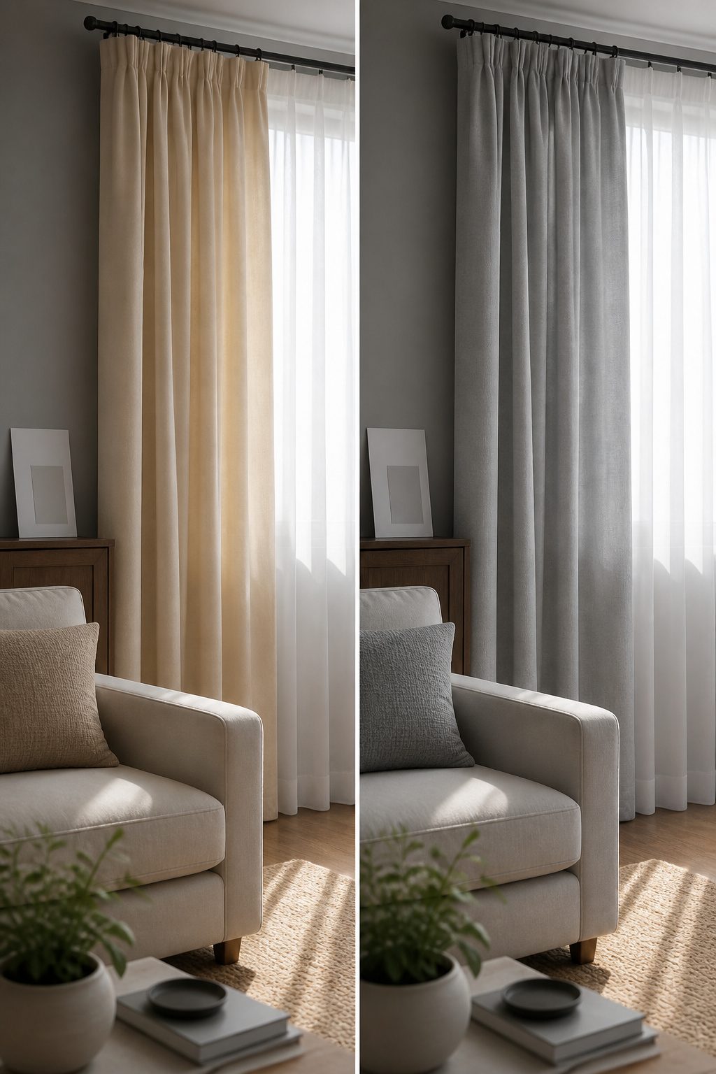 7 Designer Ideas for Two Different Curtains in One Room (2026) 5 A fabric swatch being compared against warm and cool colors.