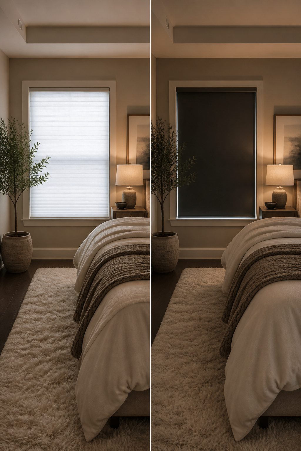 10 Window Shade Ideas for Every Room in 2026 7 Blackout shades installed to block light in a bedroom.