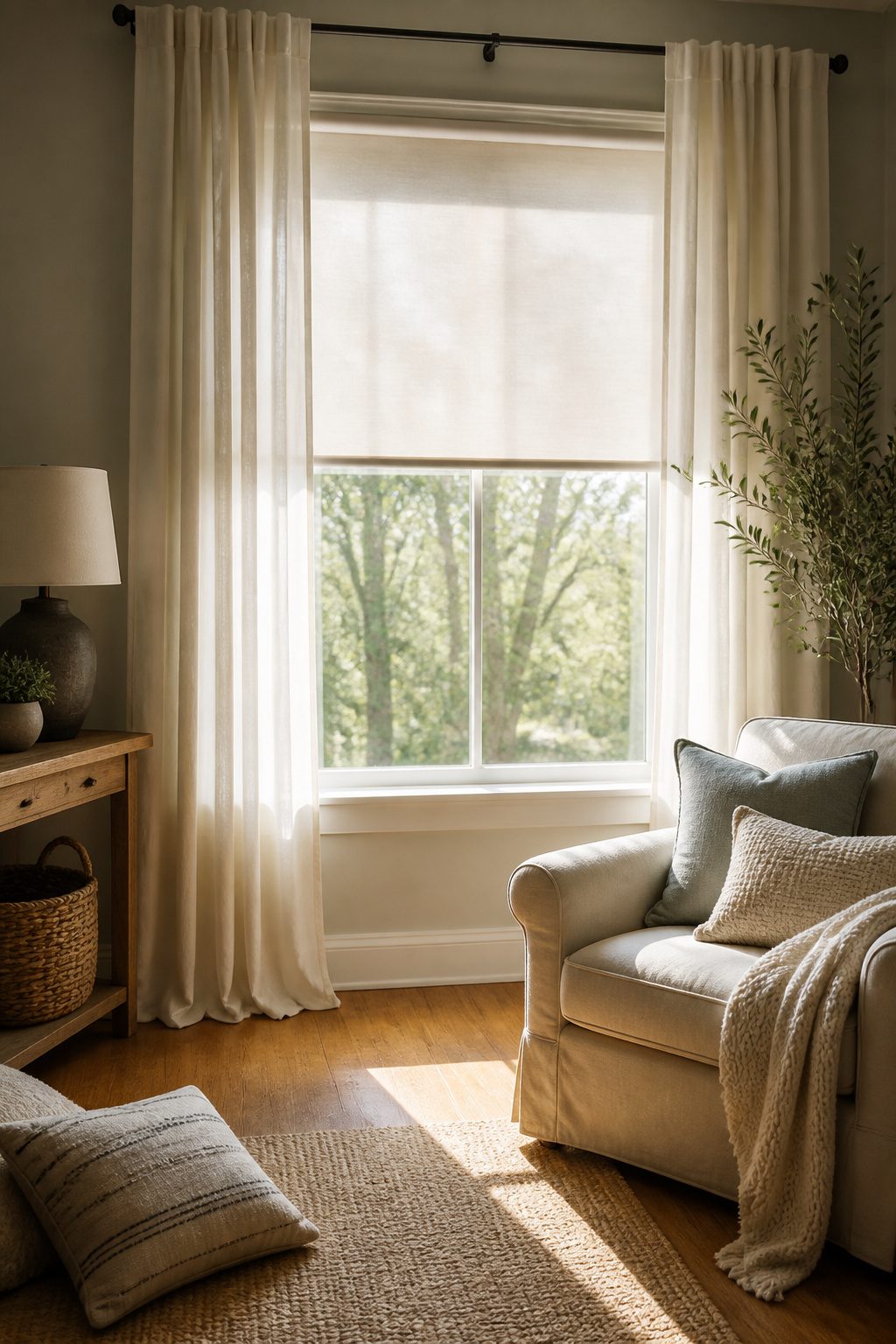 10 Window Shade Ideas for Every Room in 2026 10 A layered window treatment of roller shades and curtains.