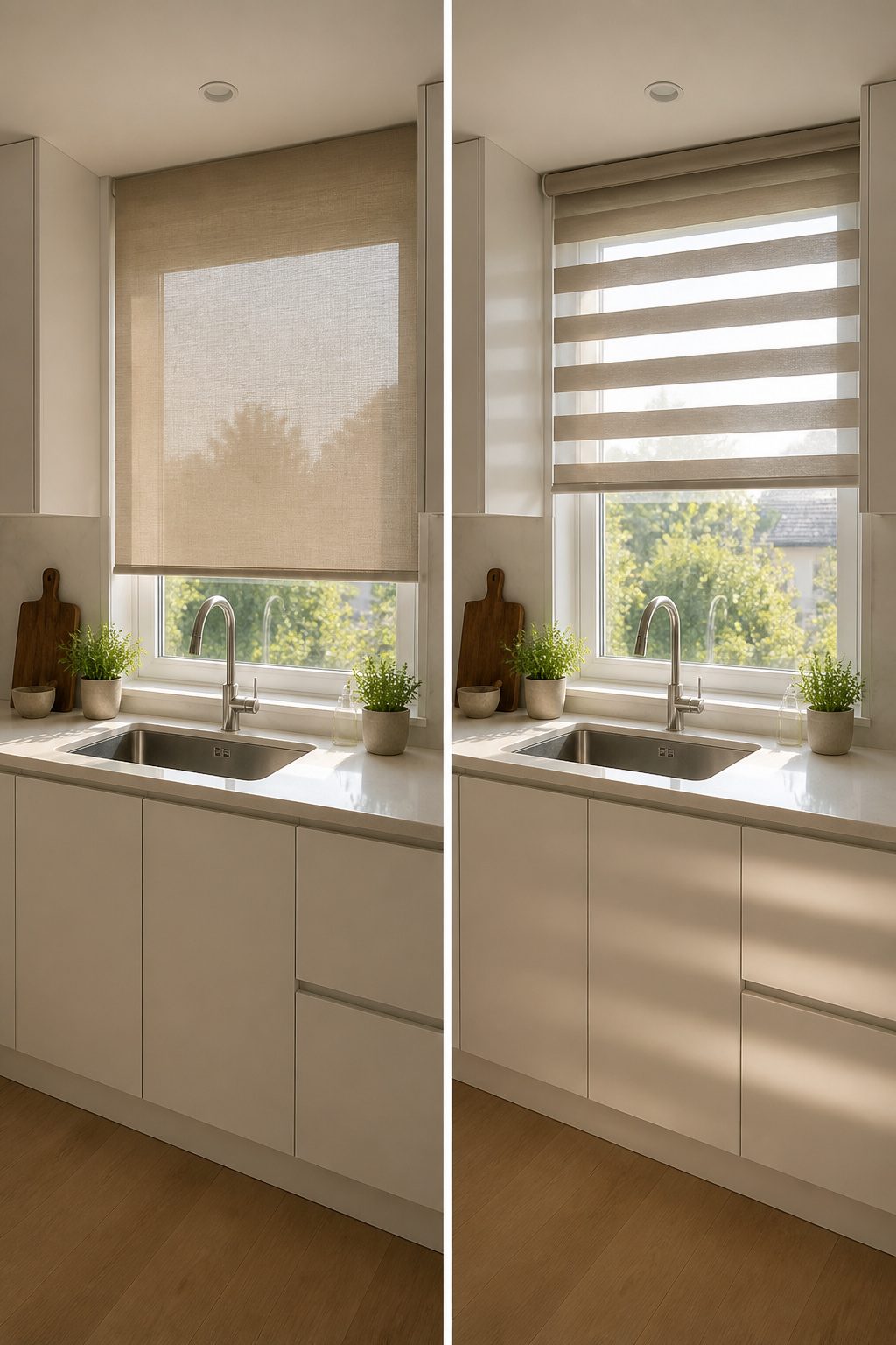 10 Window Shade Ideas for Every Room in 2026 5 Zebra shades with sheer and solid stripes in a window.