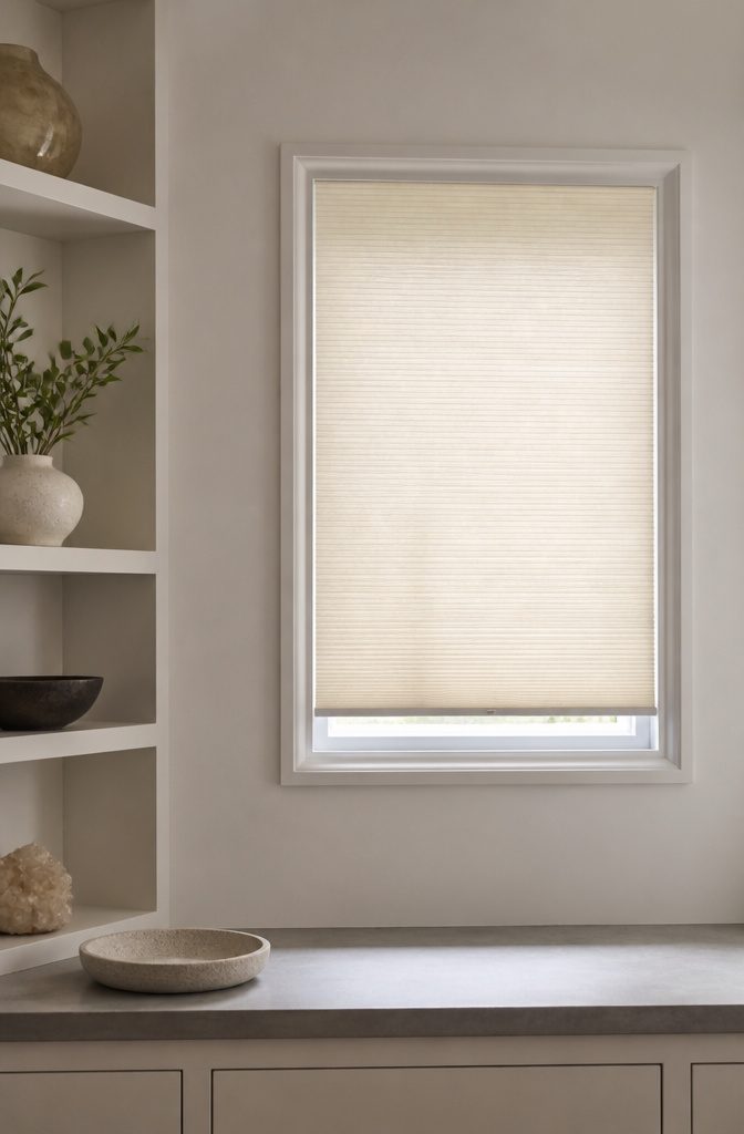 Elegant inside mount shades installed in a short window with a clean design.