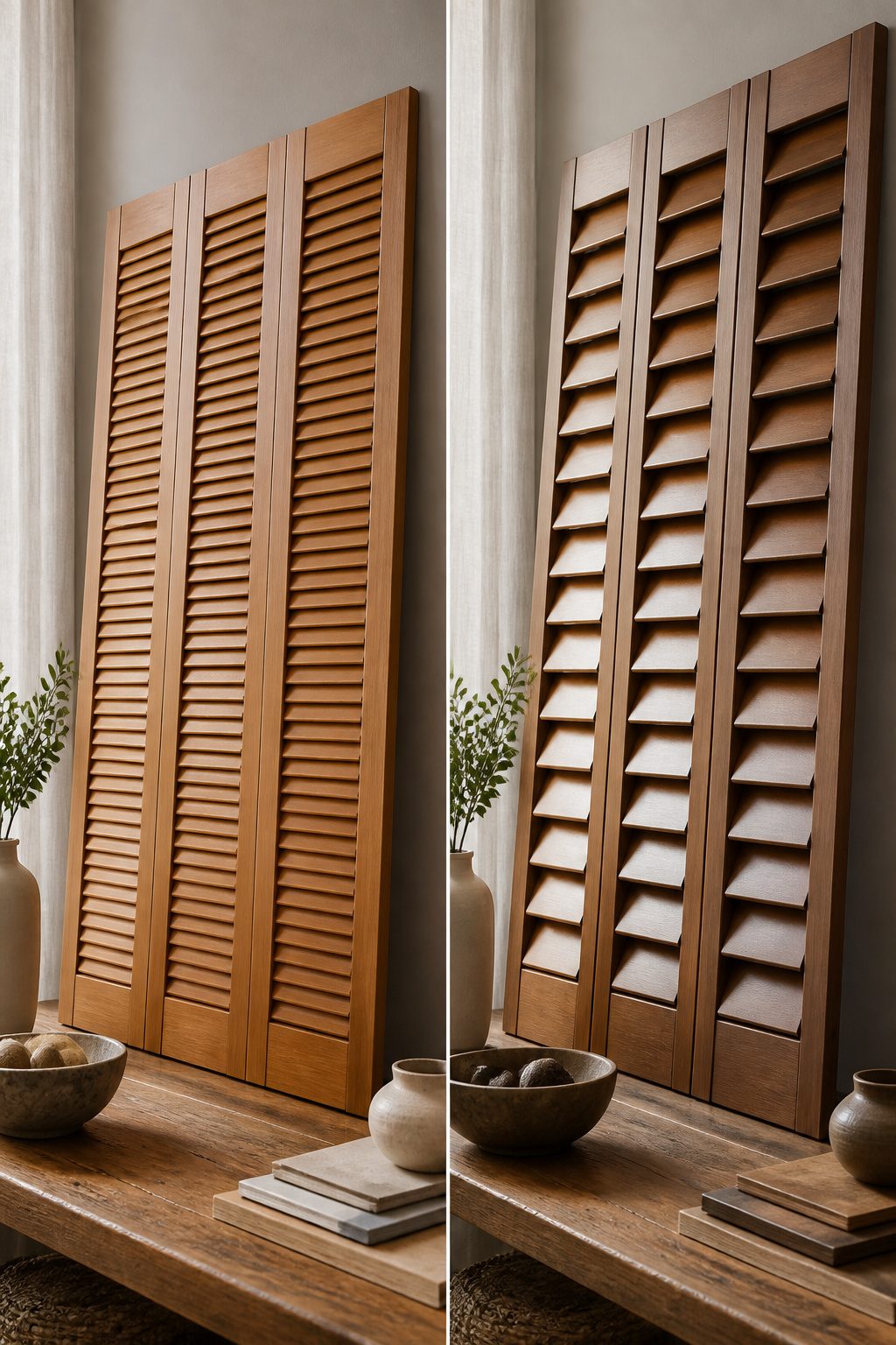 Display of different louver sizes and panel configurations.