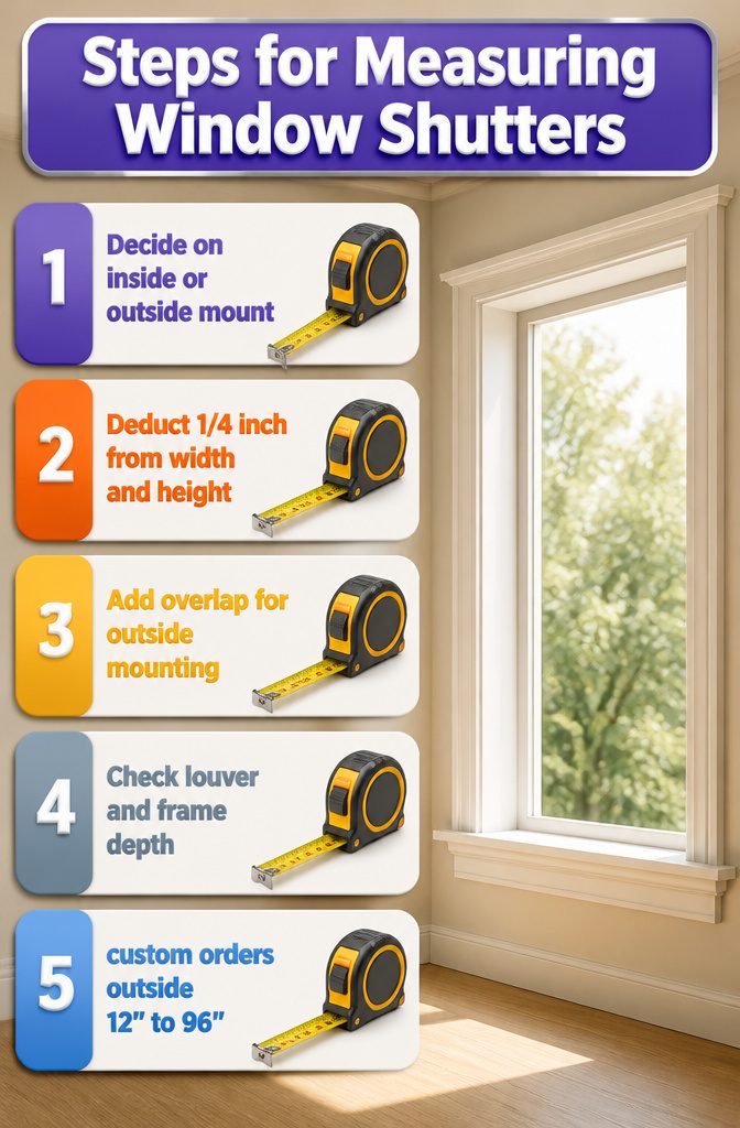 Illustration showing how to measure for window shutters.